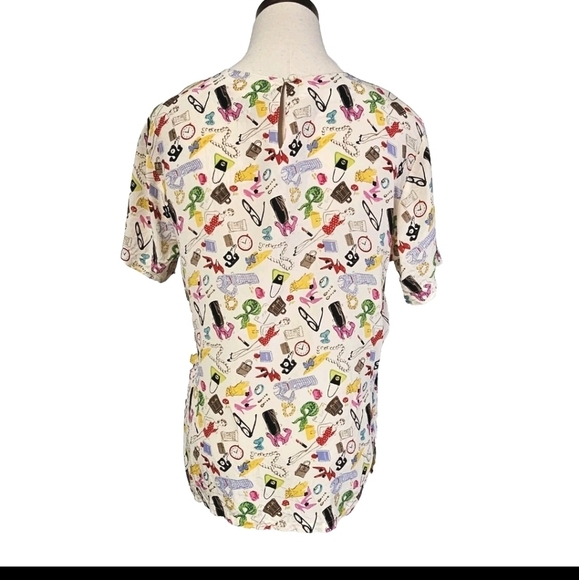 Edward 100% Silk Novelty Girly Fashion Shopping Summer Vacation Print Small Top - Picture 2 of 11